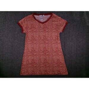 Inteco Nightgown Women Medium Red Cheetah Pull Over Scoop Neck Lounge